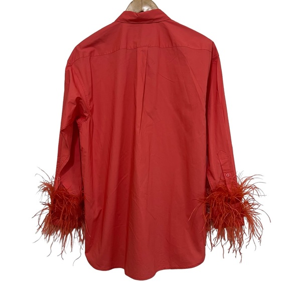 J. Crew Collection Feather-Trim Poplin Button Down Shirt in Coral Women’s Size 4 - Picture 2 of 11